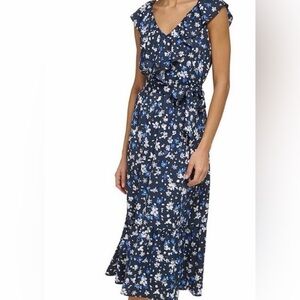 DKNY Navy Blue Floral Maxi Dress Size 12